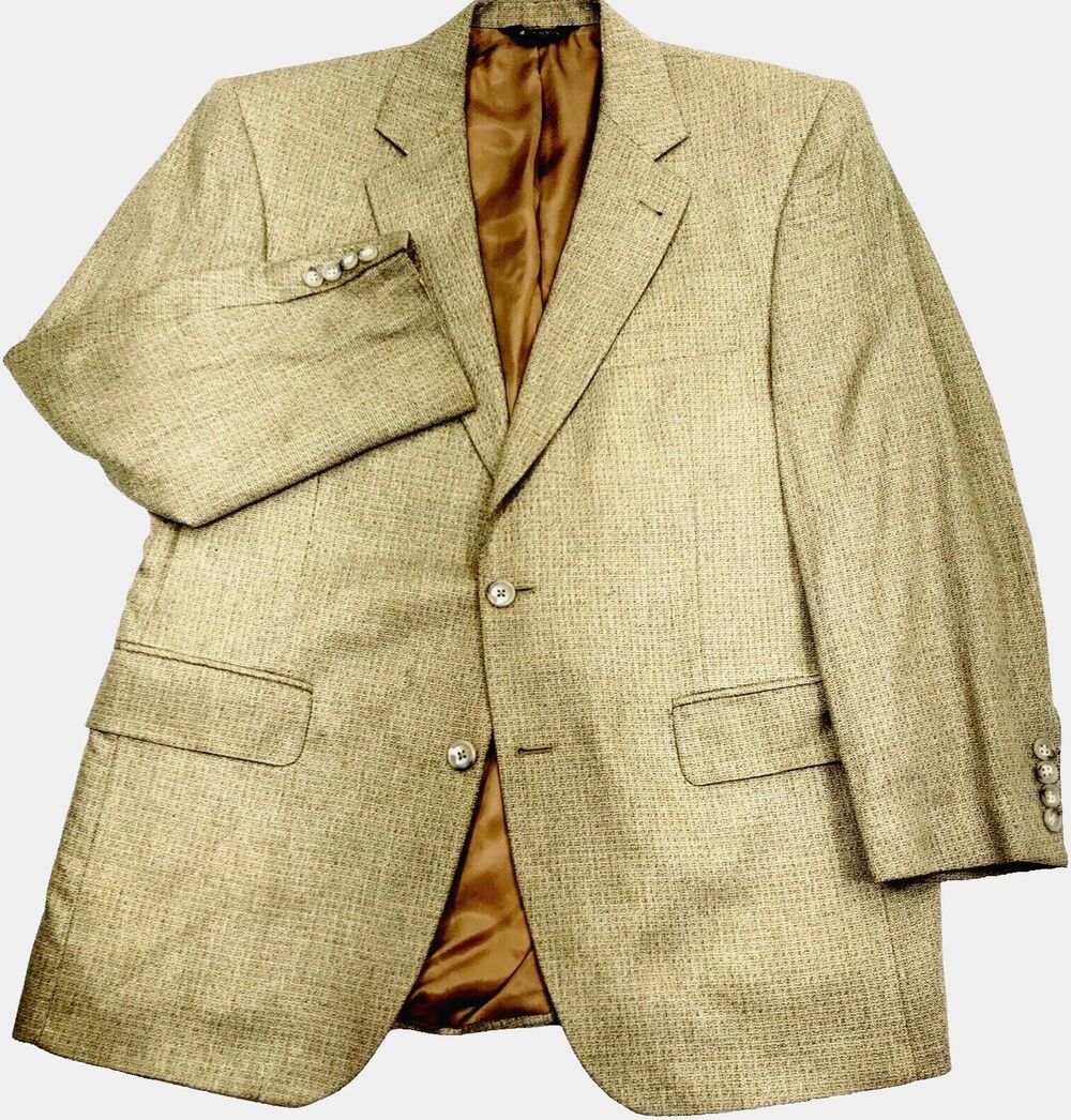 Jos A Bank Silk Signature Sport Coat 40 S Tan Beige Woven Career Preppy Y2K
